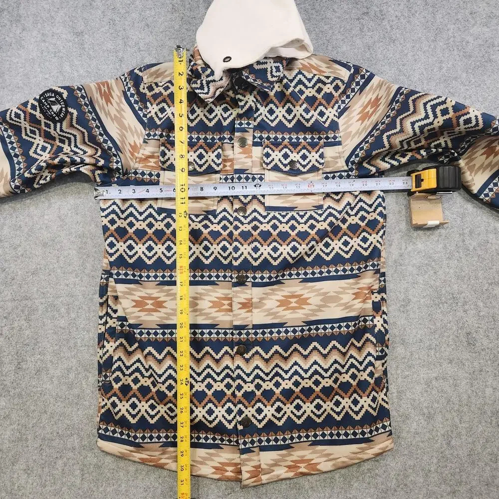 Saga Outerwear Jacket Mens Medium Aztec‎ Print Hooded Snowboard Ski Tan Navy
